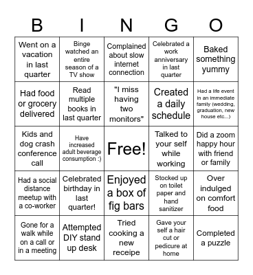 Natures Bakery Bingo Card