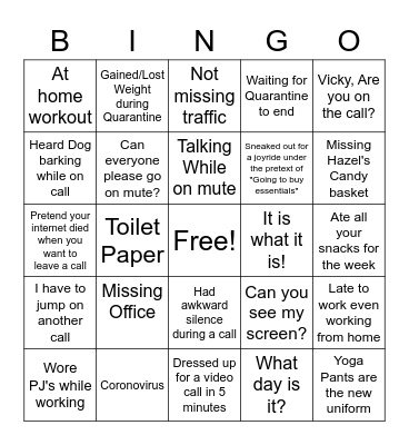 TOC BINGO- Working from Home Bingo Card