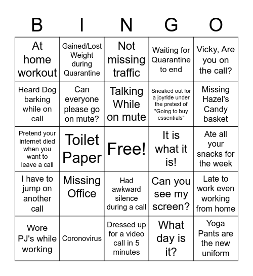 TOC BINGO- Working from Home Bingo Card