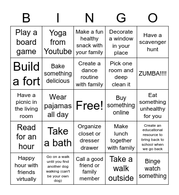 Quarentine Bingo Card