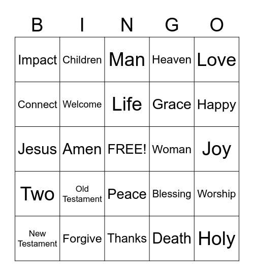 Sermon Bingo.  (To be done only during the sermon) Bingo Card