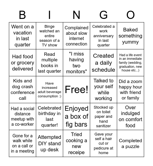 Natures Bakery Bingo Card