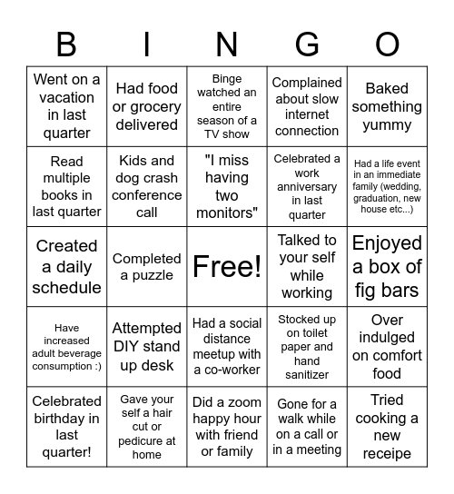 Natures Bakery Bingo Card