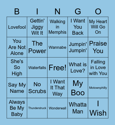 90's Hit Bingo Card Bingo Card