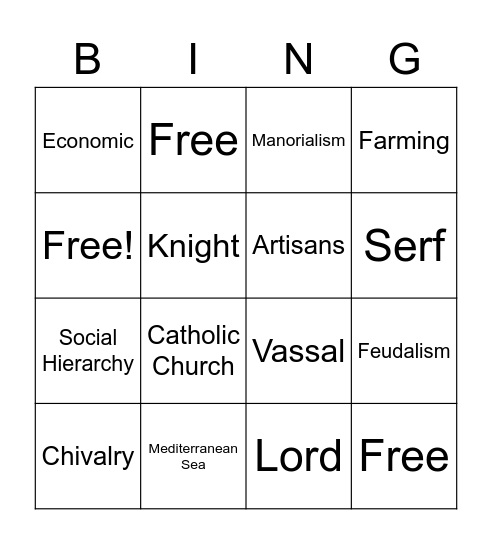 Feudal Europe Bingo Card