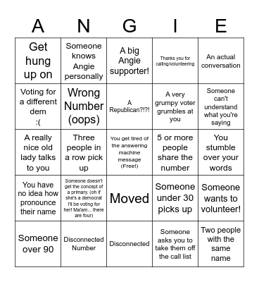 Phonebank Bingo! Bingo Card