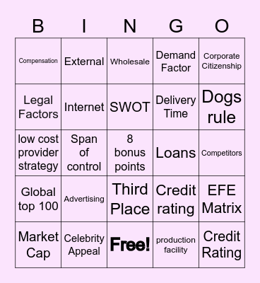 BSG Bingo Card