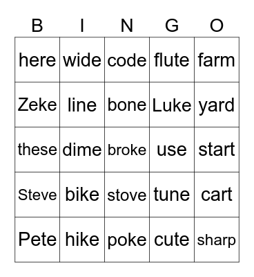 Lesson 11 Bingo Card