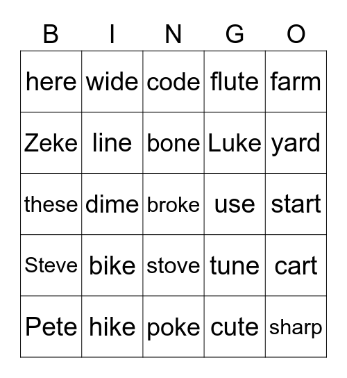 Lesson 11 Bingo Card