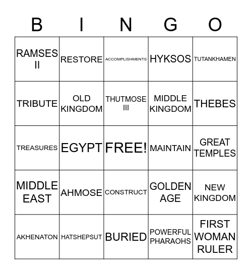 THE EGYPTIAN EMPIRE  Bingo Card
