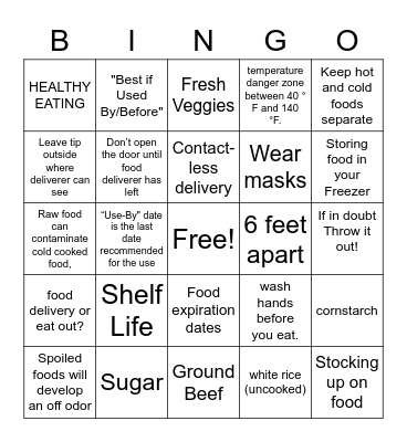 Food Safety during Quarantine Bingo Card