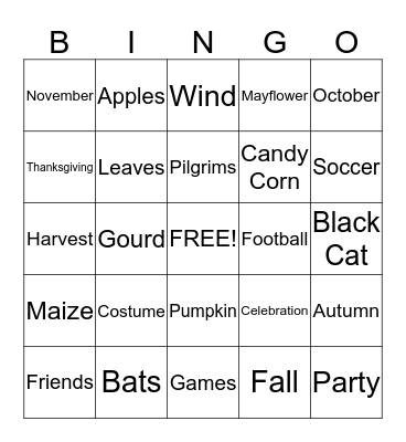 Fall Bingo Card