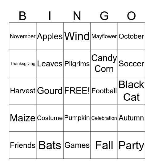 Fall Bingo Card