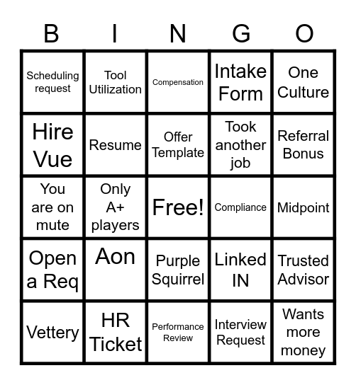 Recruiting Bingo Card