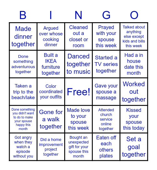 Life Group Couples Bingo Card