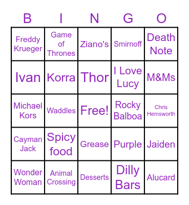 Lori Bingo Card