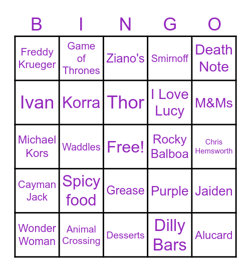 Lori Bingo Card