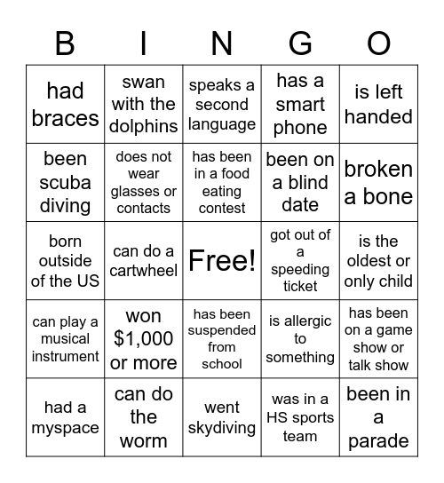 Bingo 1 Bingo Card