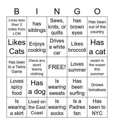Be Our Guest Bingo Card