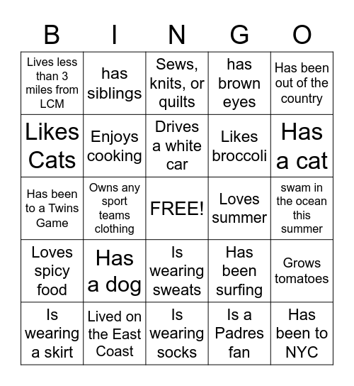 Be Our Guest Bingo Card