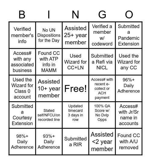 Section 1-2-4 BINGO! Bingo Card