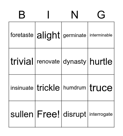 Unit 1 Vocabulary Bingo Card