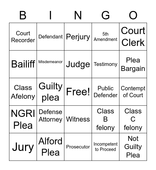 Legal Knowledge Bingo Card