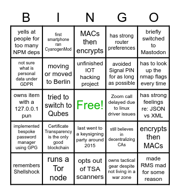 InfoSec Bingo Card