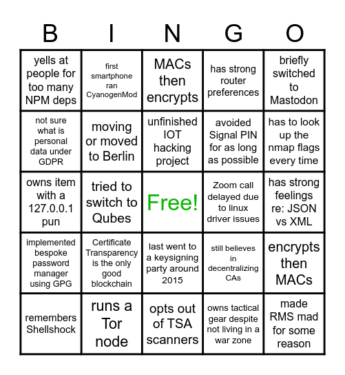InfoSec Bingo Card