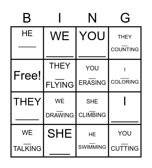 AM IS ARE Bingo Card