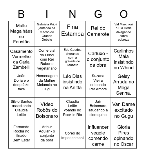 BINGO DA VERGONHA ALHEIA Bingo Card