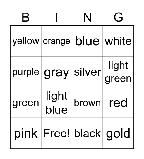 Colors Bingo Card