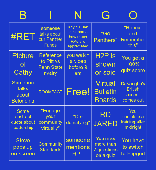 PI Online Staff Training Bingo Card