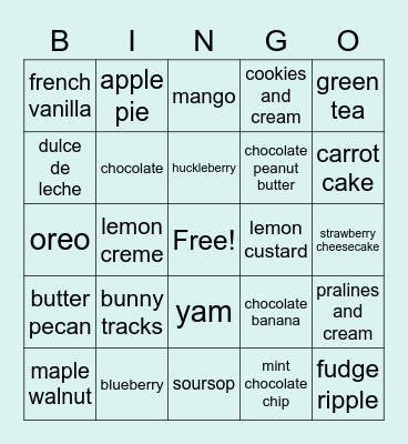 Ice Cream Bingo! Bingo Card