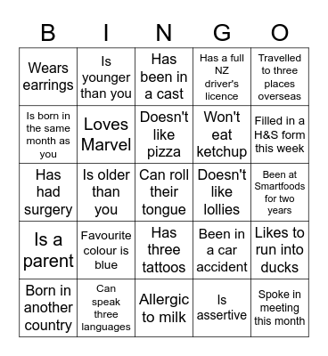Who Am I? Bingo Card