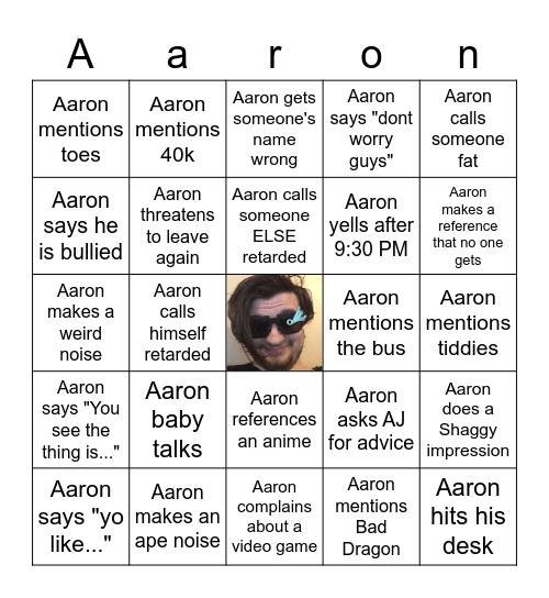 Aaron Bingo Card