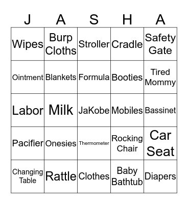 Jasha & Ramon's Baby Shower Bingo Card