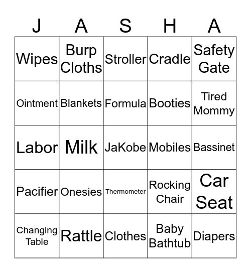 Jasha & Ramon's Baby Shower Bingo Card