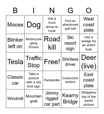 Road Trip Bingo Card