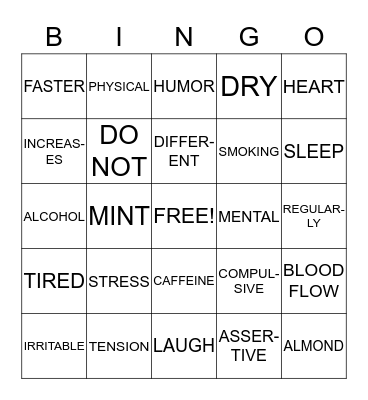 STRESS BINGO Card