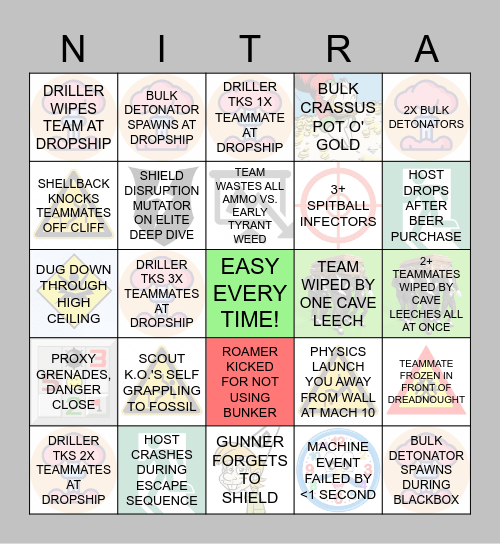Deep Rock Galactic Bingo Card