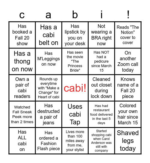 cabi Fall '20 Hostess Preview Bingo Card