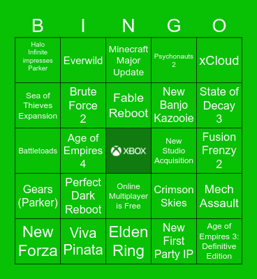 Xbox July Show Bingo Card