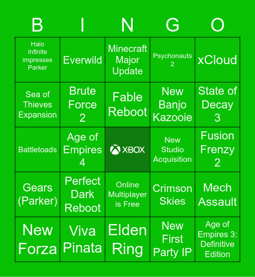 Xbox July Show Bingo Card