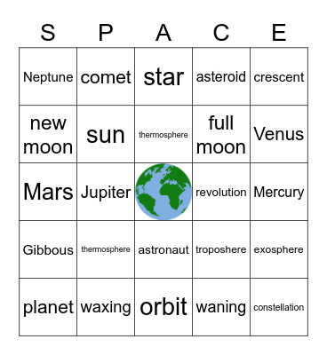 Solar System Bingo Card