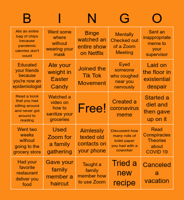 Social Distancing Bingo Card
