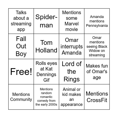 Amazing Amanda & Uncanny Omar Giveaway Bingo Card