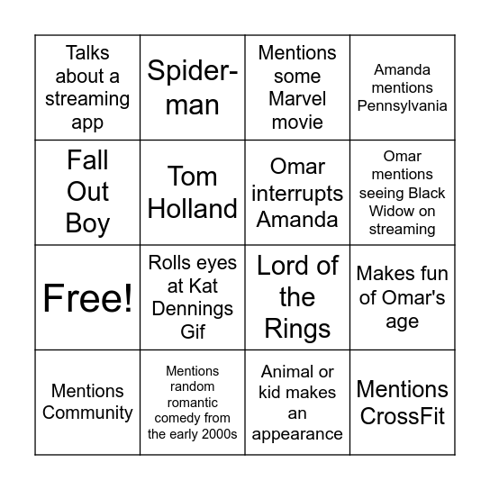 Amazing Amanda & Uncanny Omar Giveaway Bingo Card