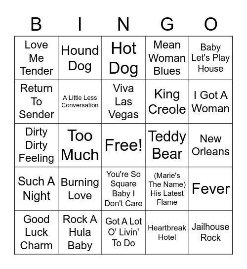 ELVIS Bingo Card