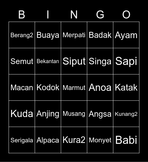 Bingonya kaniya Bingo Card